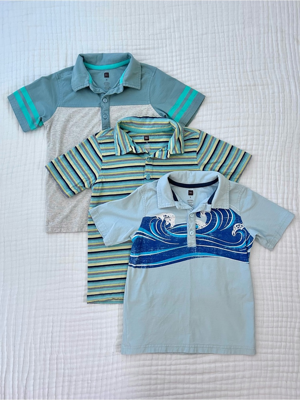 Boys size 6 Tea Collection Bundle Polo Shirt Bundle - Light Blue, Teal & Striped